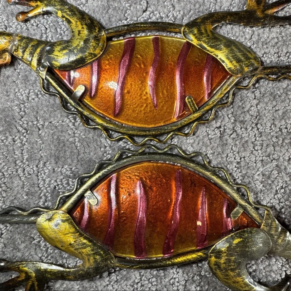2 GECKOS Decor Orange 18” Stained Glass Plasma Cut Metal Wall Garden Decor LARGE
